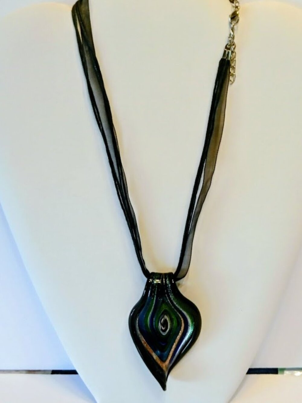 22" Milifiore Murano Italy 5 Strand Lampwork Swirl Leaf Glass Pendant 3" Extendr